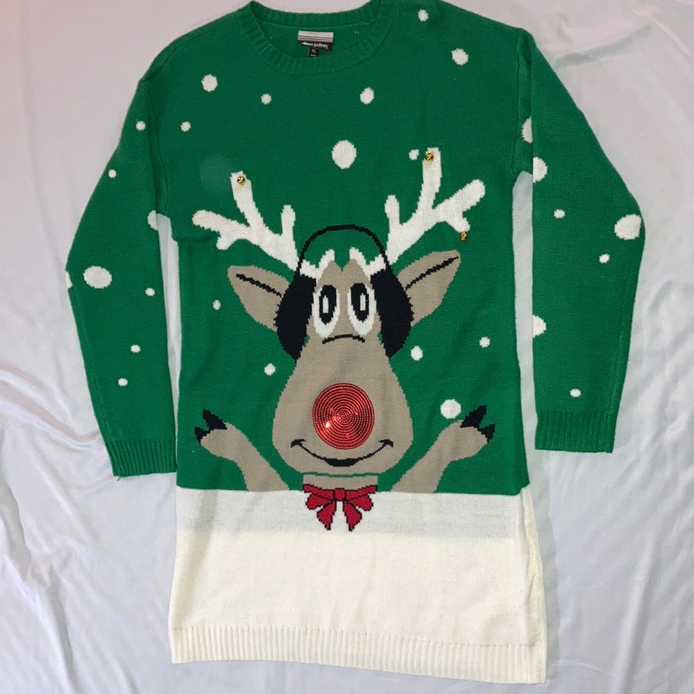 Allison Brittney Ugly Christmas Sweater Dress With Reindeer